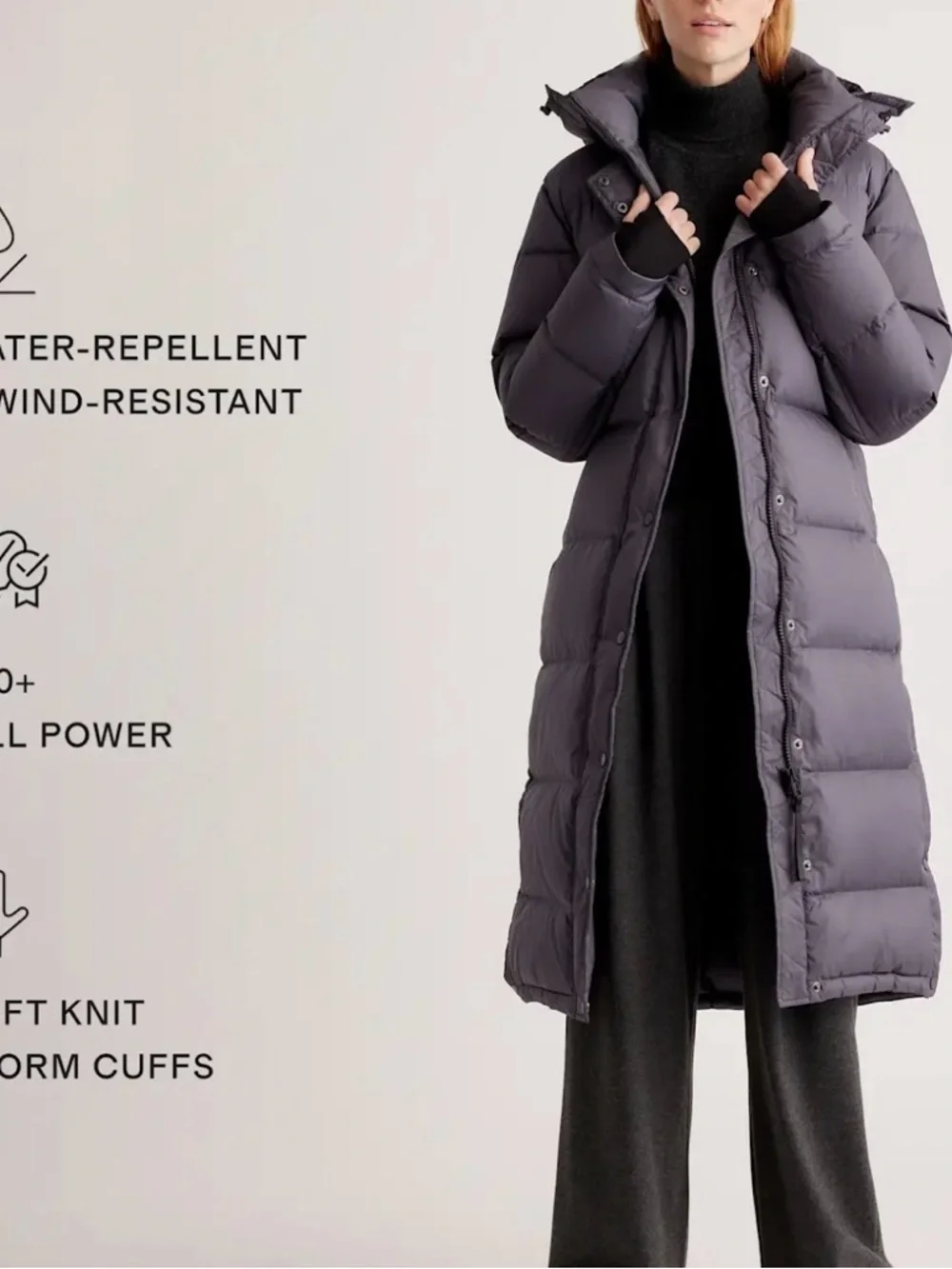 Quince Responsible Down Long Puffer Coat Carbon Grey Medium NWT Winter Coat - Picture 2 of 9
